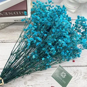 Blue dried baby's breath mini flower bouquet for home decor, wedding, and festive party styling.