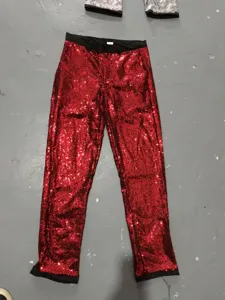 Men's red sequin dress pants, dazzling stage performance trousers for choir and events, shiny style.