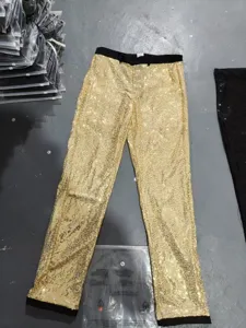 Men's shiny gold sequin dress pants for stage performance party and nightclub events