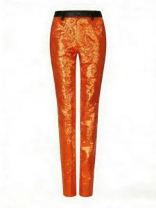Men's bright orange sequin dress pants, dazzling stage performance trousers for choir and events.