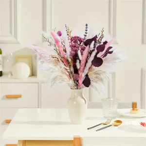 Natural dried pampas grass bouquet with rabbit tail grass, elegant floral arrangement for home decor.