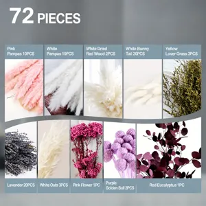 72 pieces dried pampas grass bunny tail eucalyptus bouquet for home wedding decoration.
