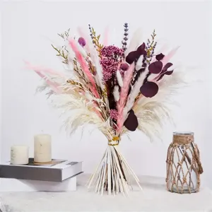 Nordic Style Dried Pampas Grass Bouquet Natural Plant Dried Flowers With Ceramic Vase Home Wedding Window Decor