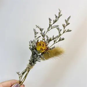 Natürliche Getrocknete Blumenstrauß Handgemachte Mini Korsage Getrocknete Pflanzen Blumenarrangement Für Haus Hochzeit Party Dekor
