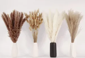Natural dried flower bouquet set with vases for living room home decor wholesale.