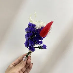 Mini droogbloemen boeket paarse statice rood koninginnenkruid voor huisdecoratie.