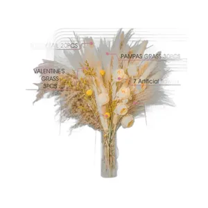 Bouquet de pampas séchées naturelles avec queue de lapin et fleurs artificielles pour déco.
