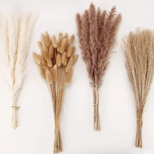 Natural dried flower bouquet home decor, assorted fluffy pampas grass and bunny tails.