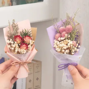 Mini dried flower bouquet rose baby's breath gift for women birthday party decor