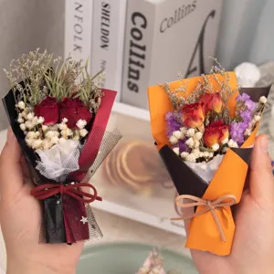 Mini dried flower bouquet everlasting rose baby's breath gift for women birthday teachers day