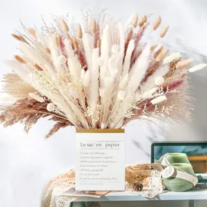 Natural dried pampas grass bouquet fluffy bunny tails floral arrangement home decor 109pcs