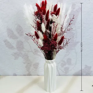 Bouquet de fleurs séchées pampa bohème avec vase céramique blanche pour déco 43cm