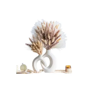 Nordic Ceramic Vase with Dry Pampas Grass Bouquet Boho Home Decor Wedding Photography Props