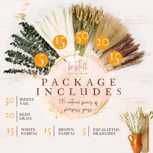 Natural dried pampas grass bouquet set, assorted botanical decor for home wedding styling.