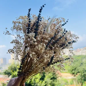 Bohemian dried gypsophila lavender bouquet for home decor interior floral arrangement details.