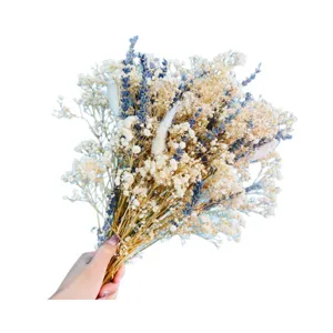 Bouquet de fleurs séchées avec gypsophile blanc et lavande pour décoration de mariage vue principale
