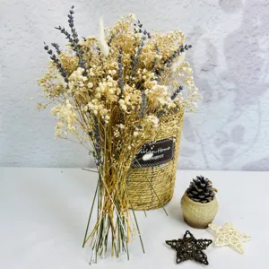Natural Dried Flowers Bouquet Lavender Baby Breath Bohemian Home Decor Dried Plant Floral Arrangement For Living Room