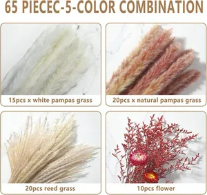 65pcs natural dried pampas grass bouquet assorted reed flower arrangement for home decor
