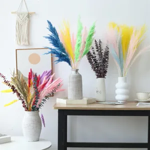 Colorful dried pampas grass and rabbit tail bouquet for home decor and vase arrangement.
