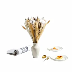 Natural dried pampas grass bouquet with white ceramic vase for home decor and party styling.