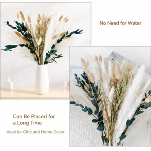 Dried pampas grass bouquet with eucalyptus for home decor and wedding arrangement.