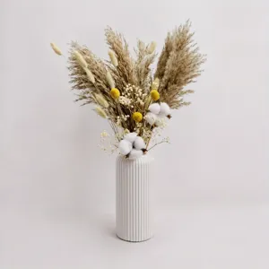 Cross-border home decor dried flower bouquet with pampas grass, bunny tails and white ceramic vase