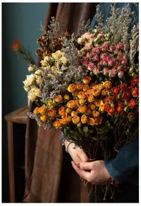 Vintage dried flower bouquet with multi-head roses for home decor and photography props.