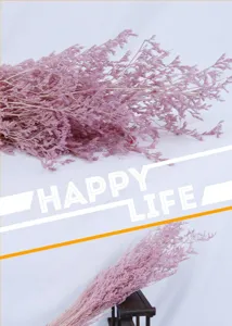 Pink dried limonium flowers detail view, romantic pink bouquet close up for gift box.
