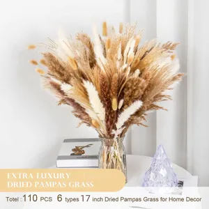 Bouquet de pampas séchées duveteuses 110pcs 17 pouces déco naturelle pour salon et maison