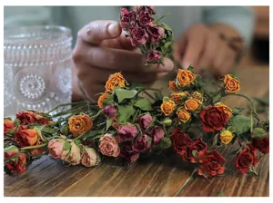 Dried rose bouquet natural dried flowers vintage home decor photography props retro style romance aesthetic.