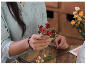 Natural dried rose bouquet mini spray flowers real air dried vintage home decor photography.