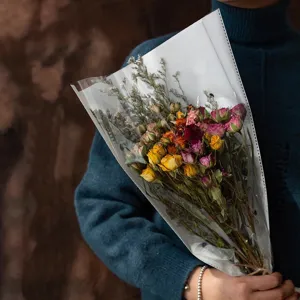 Vintage dried flower bouquet with multi-head roses, real air-dried decorative floral arrangement.