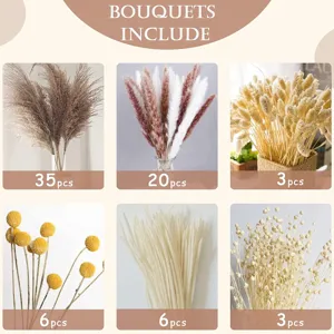 Dried flower bouquet combination set featuring pampas grass and billy balls for home decor