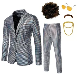 Ensemble de Costume Disco à Sequins pour Homme Blazer et Pantalon Brillant de Fête