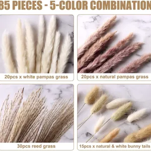 85pcs dried pampas grass set, natural reed and bunny tails for home decor and floral