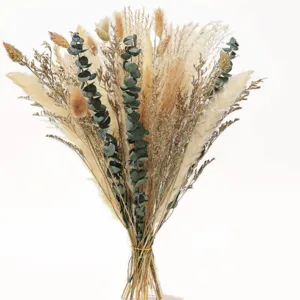 Natural dried flower bouquet featuring pampas grass, eucalyptus, and bunny tails for decor.