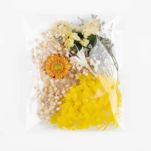 Λεπτομέρεια μεικτών αποξηραμένων λουλουδιών για DIY ρητίνη και κεριά, φυσικά υλικά.