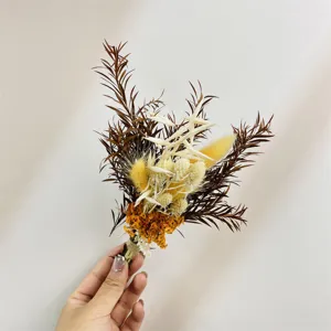 Mini dried flower bouquet detail shot, perfect for car decor, gift box, or wedding party.