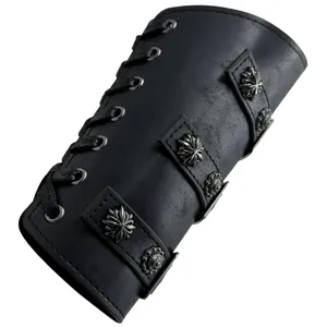 Medieval gothic knight wrist bracer cosplay costume accessory black leather arm guard detail