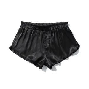 Men's silk boxer shorts black satin lounge sleepwear lightweight breathable underwear detail