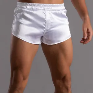 Men's White Satin Ultra Short Lounge Shorts Silk Boxer Briefs Comfortable Sleepwear Pants