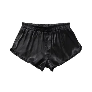 Men black silk satin boxer shorts comfortable loose fit lightweight lounge sleep shorts main view