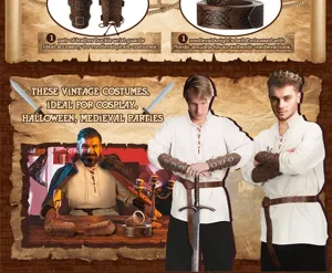 Mittelalter Herren Renaissance Kostüm Set, Leder Armschienen und Rittergürtel für Cosplay.