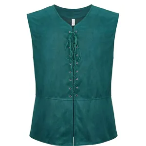Medieval Renaissance pirate gothic steampunk men vest with lace-up front and sleeveless design.