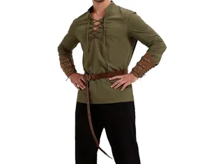Mittelalter Renaissance Herren Kostüm Pirat Hemd Schnürung Armschienen Halloween Outfit