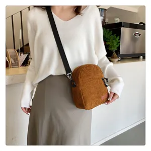 Trendy brown corduroy crossbody bag for women, casual single shoulder bag for daily commute.