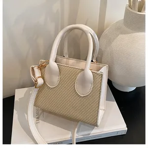 Chic woven PU leather mini handbag, casual crossbody bag with top handle for women summer.