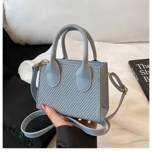 Korean style minimalist blue crossbody small square bag, stylish PU shoulder handbag for women.