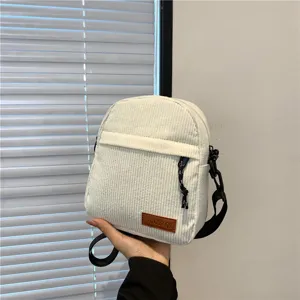 White corduroy small crossbody bag casual chic shoulder messenger bag for women fashion daily