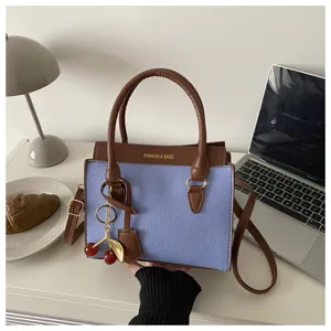 Colorblock handbag for women stylish minimalist top handle shoulder crossbody bag with charm